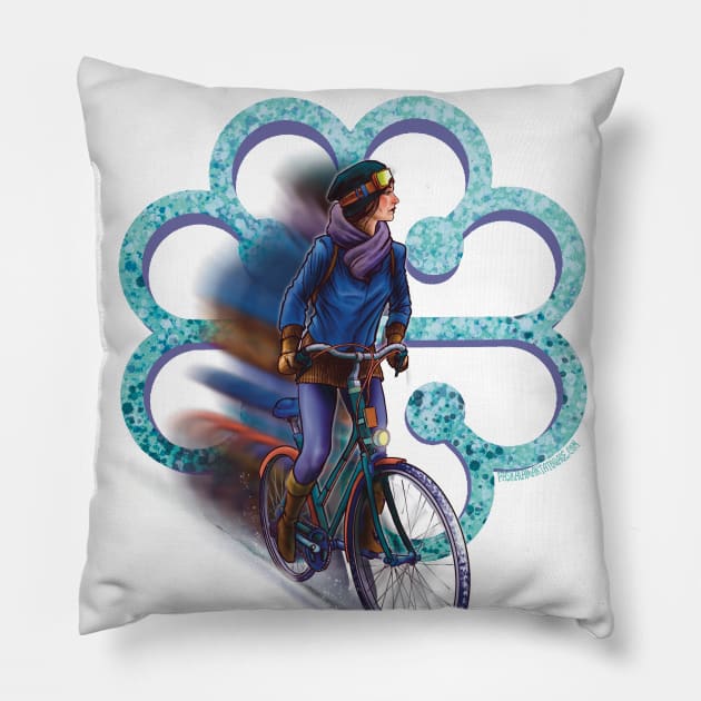 montreal winter bicyling Pillow by Paskalamak