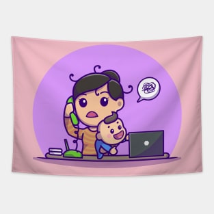 Multitasking Mother With Active Baby Tapestry