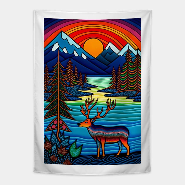 Nature Lovers Mountain Paradise Tapestry by AI Art Originals