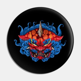 Japanese Tattoo Style Foo Dog Face Pin