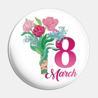 International women's day, 8th March, bouquet with tulips Pin