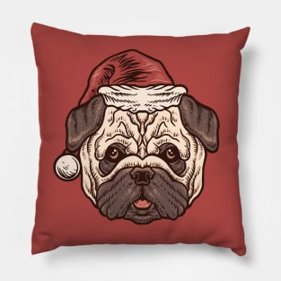 Cute Christmas Pug Illustration Pillow