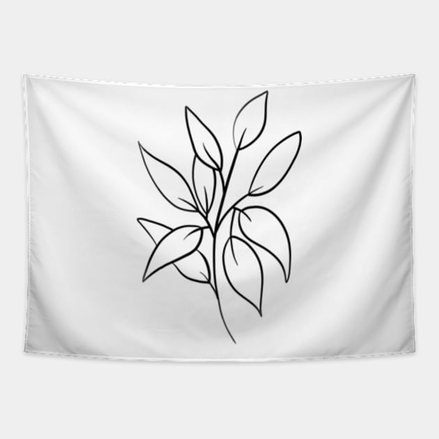 Leaves minimal line art Tapestry by Doodle Intent