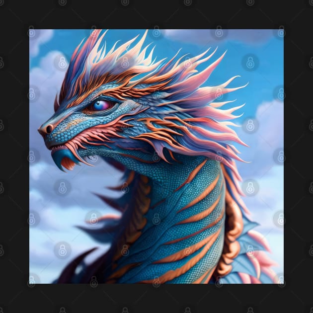 Ancient Blue, Orange, and Pink Dragon by dragynrain