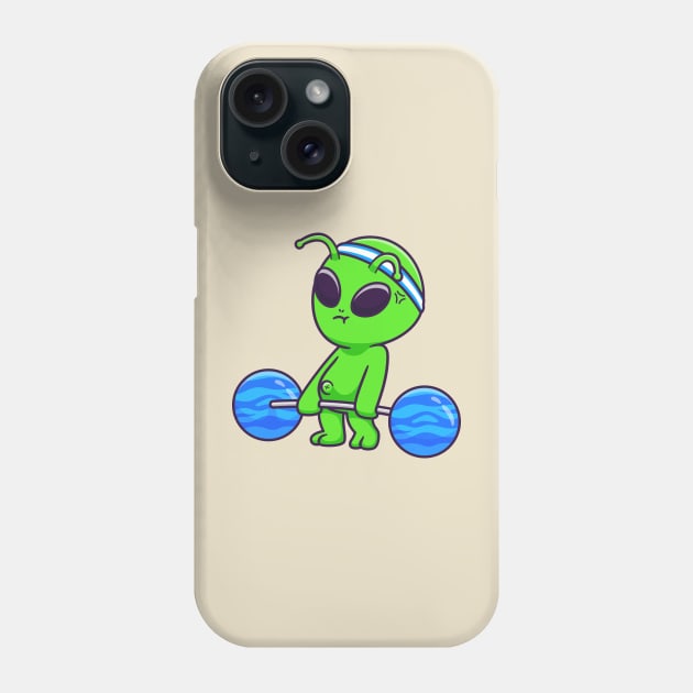 Cute Alien Lifting Planet Barbell Cartoon Phone Case by Catalyst Labs