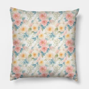 Watercolor Wild Peachy And Pink Roses Background Pillow