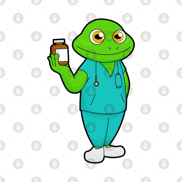 Frog as Nurse with Medicine & Stethoscope by Markus Schnabel