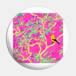 Canary bird on pink chinoiserie Pin