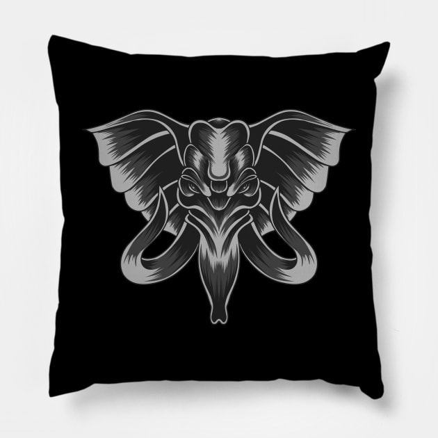 Artwork Illustration Big Tusk Elephant Head Pillow by Endonger Studio