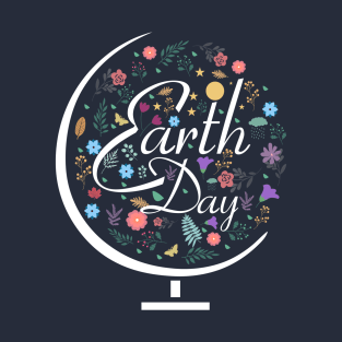 Earth day colorful floral  globe sketch T-Shirt