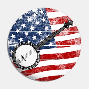 Banjo USA Flag Banjoist Folk Musician 4th July Pin