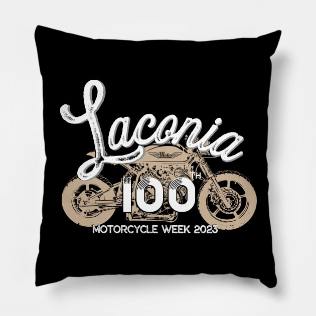 100th Anniversary Laconia Motorcycle Week New Hampshire - white Pillow by PincGeneral