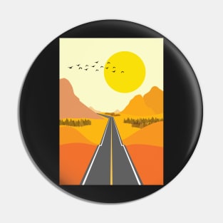 Minimalist Modern Autumn Sunset Road Trip Graphic Art Pin