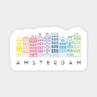 Facades of old canal houses from Amsterdam City rainbow color illustration Magnet