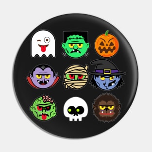 MONSTER FACES Halloween Emoji Shirt Skeleton Dracula Costume Pin