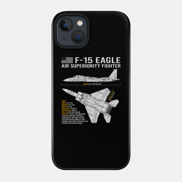 F-15 Eagle Fighter Jet Blueprint US Aircraft Plane Airplane - F 15 Eagle - Phone Case