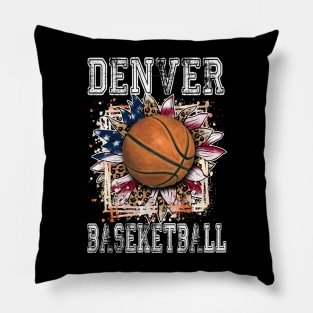 American Flag Personalized Denver Proud Name Basketball Pillow