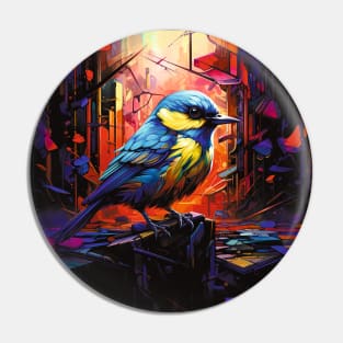 Blue Tit in a Dystopian Cityscape Pin