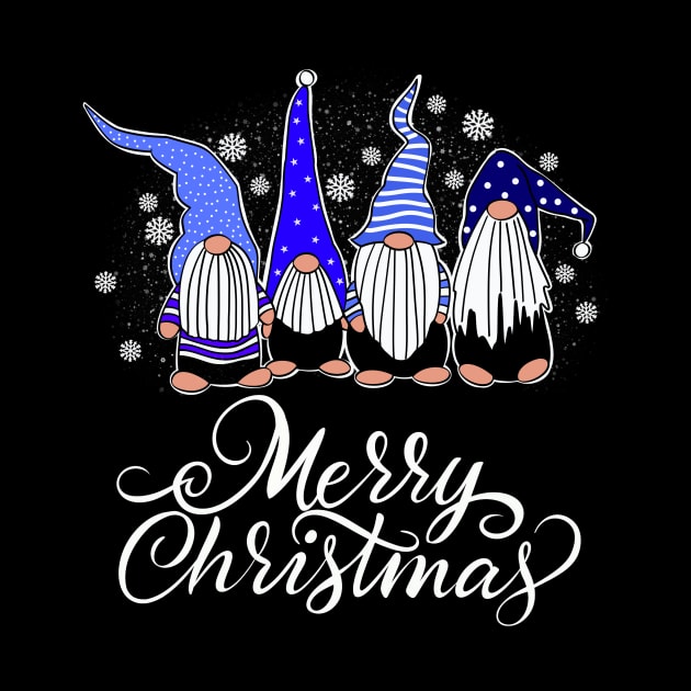 Four Gnomes In Blue Plaid Merry Christmas Matching Family T-Shirt by YasOOsaY