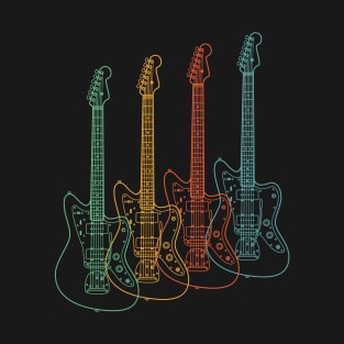 Four Offset Style Electric Guitar Outlines Retro Color T-Shirt