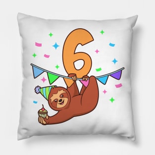 I am 6 with sloth - kids birthday 6 years old Pillow