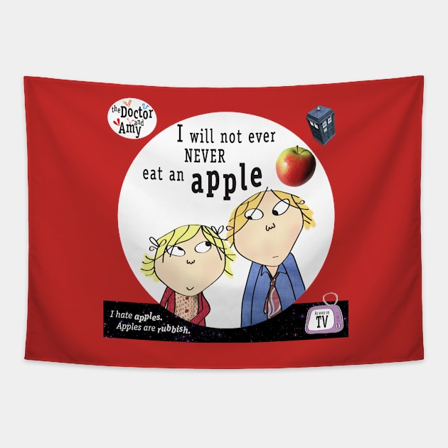 The Doctor & Amy - I will not ever never eat an apple Tapestry by MikesStarArt