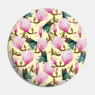 Magnolia And Butterflies Pattern On Yellow Background Pin