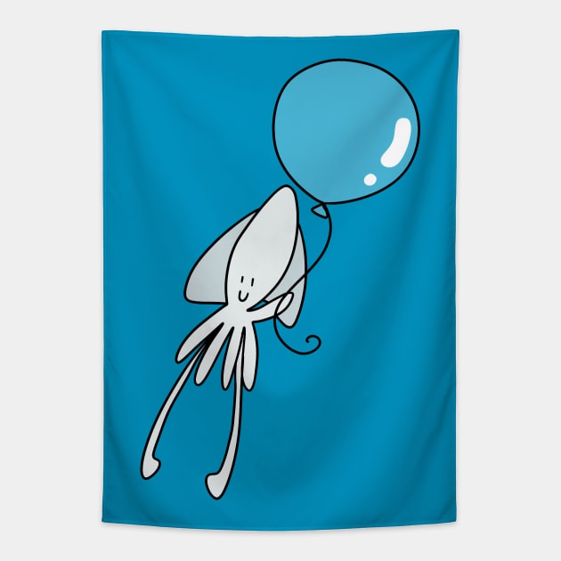 White Squid Blue Balloon Tapestry by saradaboru