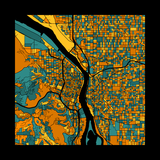 Portland Map Pattern in Orange & Teal by PatternMaps