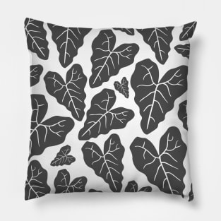 Grey veiny heart shaped plant leaves pattern Pillow