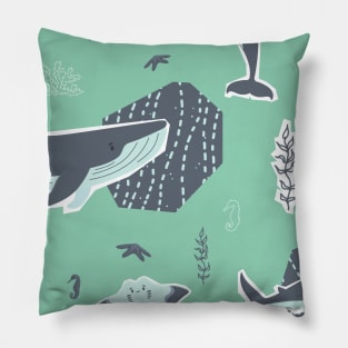 Underwater whale, stingray, dolphin and shark Pillow