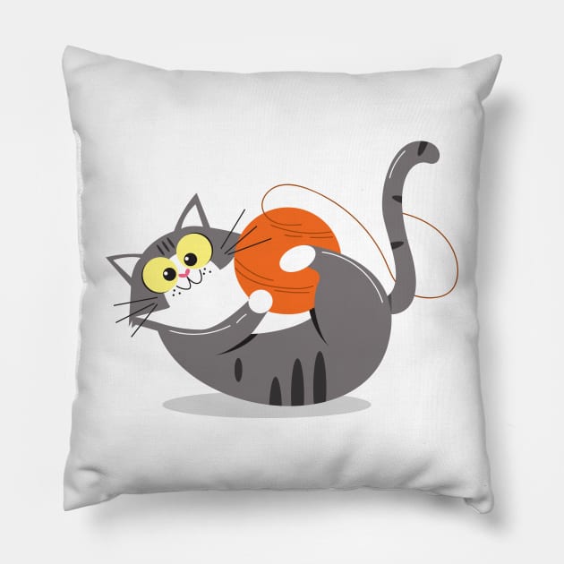 Cat love play with yarn ball Pillow by  El-Aal