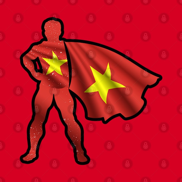 Vietnamese Hero Wearing Cape of Vietnam Flag Hope and Peace Unite by Mochabonk