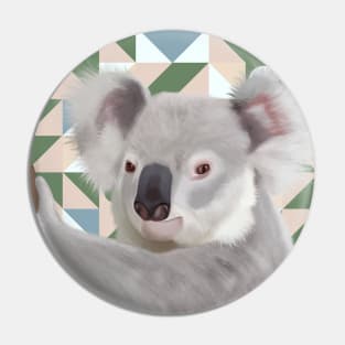 Fluffy Koala With Geometric Background Pin