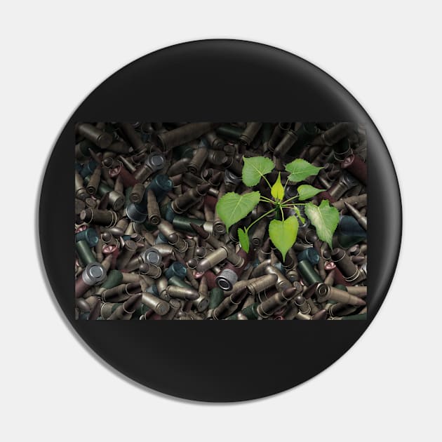 Gun Violence Hope Concept as gun shells with a green sapling growing as inspirational surreal art Pin by lightidea