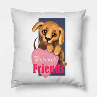 Cute dog. Baby pets. Puppy friendship love. Pillow