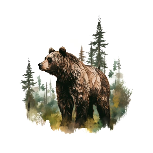 Watercolor Grizzly Bear by zooleisurelife