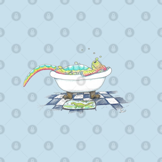 Dino in the Tub Drawing by ArtbyKirstenSneath