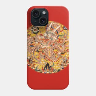 SNAKE DRAGON AMONG FLORAL SWIRLS Chinese Embroidery in Red Phone Case