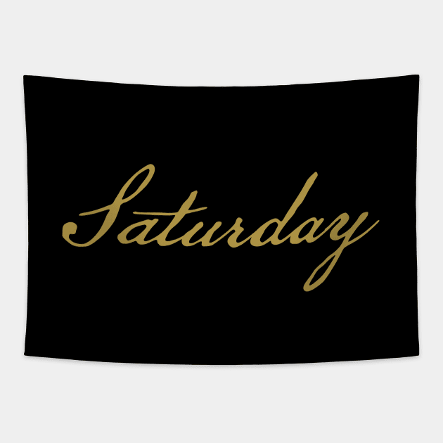 Saturday Gold Script Typography Tapestry by ellenhenryart