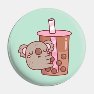 Cute Chubby Koala Hugging Bubble Tea Cup Pin