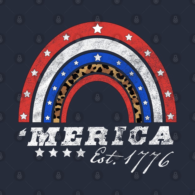 Merica Est 1776 - American Rainbow Flag 4th Of July Leopard by OrangeMonkeyArt