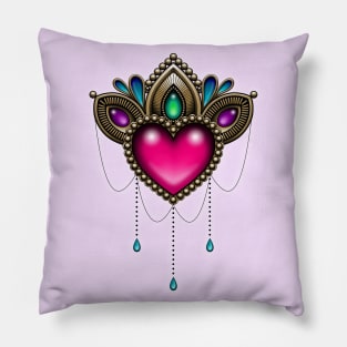 Heart of Stones - Victorian Tattoo Style Jewels and Gems Pillow