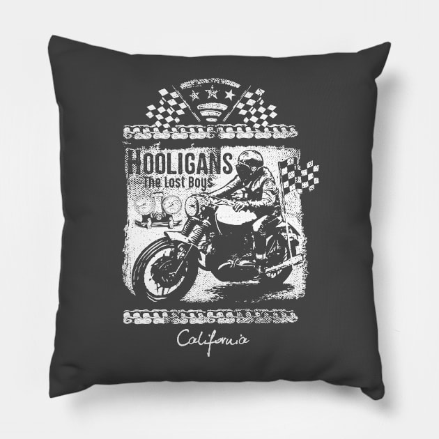 Hooligans: Vintage Motorcycle Racing Design Pillow by Jarecrow 