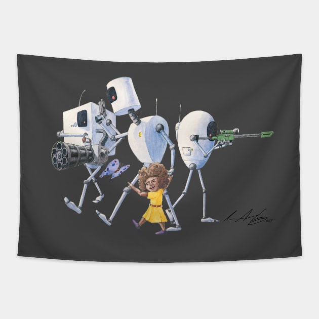 Girl Teaching Bots Tapestry by seangreenbergart