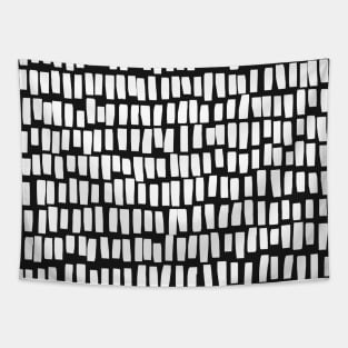 Black Background and White Lines and Stripes Tapestry