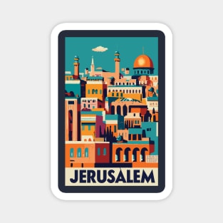 A Vintage Travel Art of Jerusalem - Israel Magnet