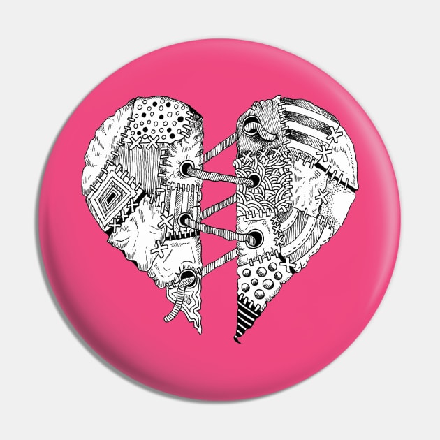 Patchwork Heart - Tattoo Design Pin by Squidoodle