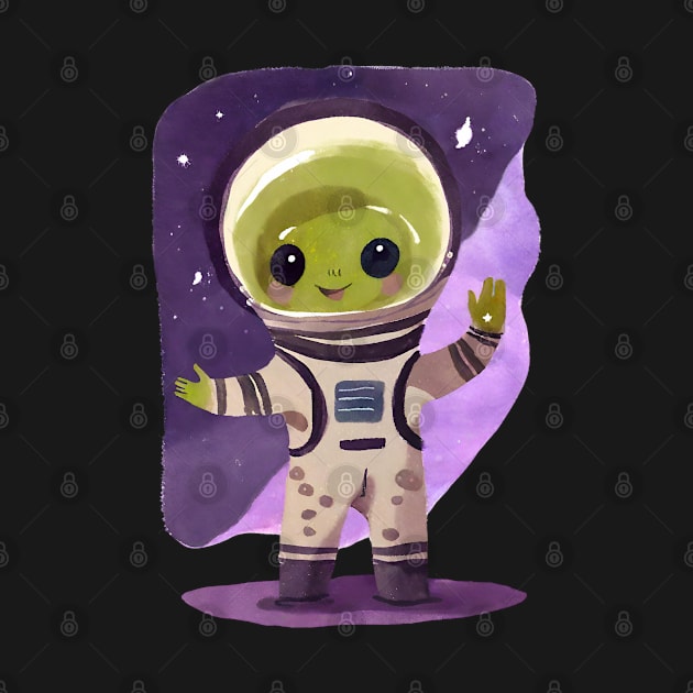 Cute Watercolor Space Alien Astronaut by FarmOfCuties