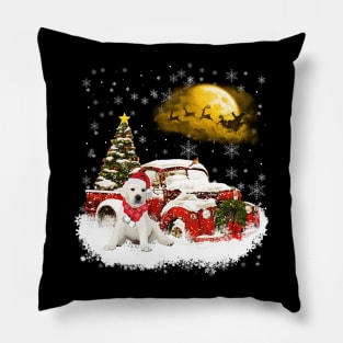 Red Truck Xmas Tree White Labrador Christmas Pillow